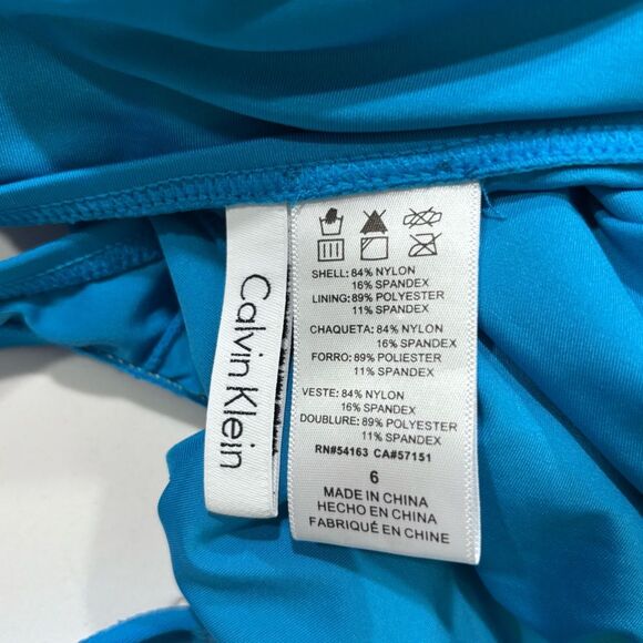 CALVIN KLEIN | Shimmer Teal Blue Pleated One-Piece Swimsuit 6 - Picture 15 of 16